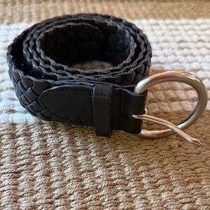 Talbots Black Braided Belt with Silver Buckle